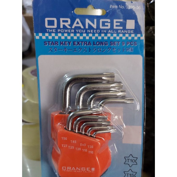 KUNCI L BINTANG PANJANG ORANGE STAR KEY EXTRA LONG SET 9 PCS ORANGE