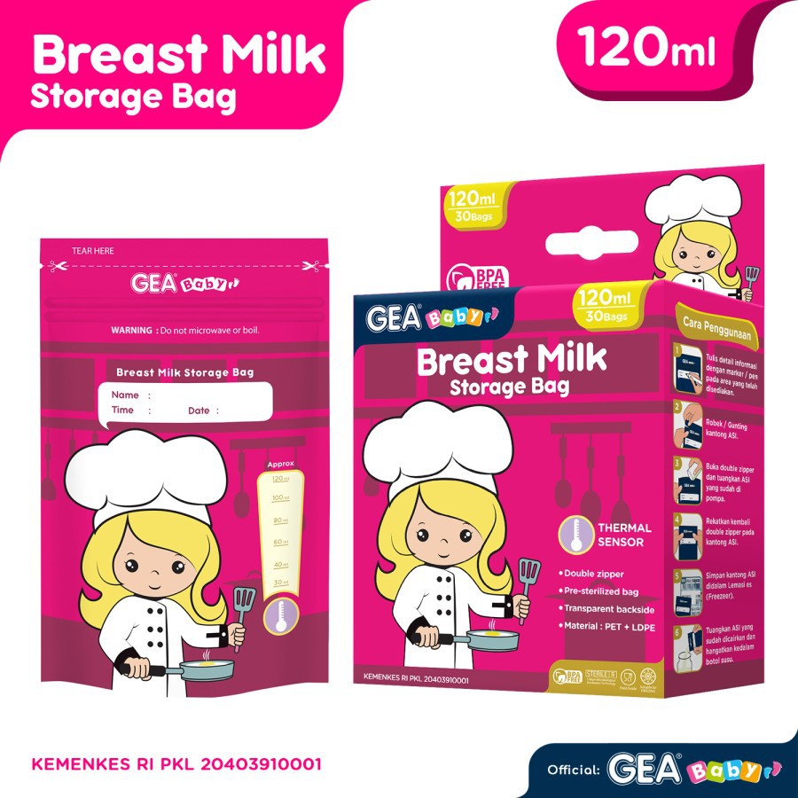 GEA BABY BREAST MILK STORAGE BAG 120ML ISI 30PCS CHEF MAGENTA / KANTONG ASI