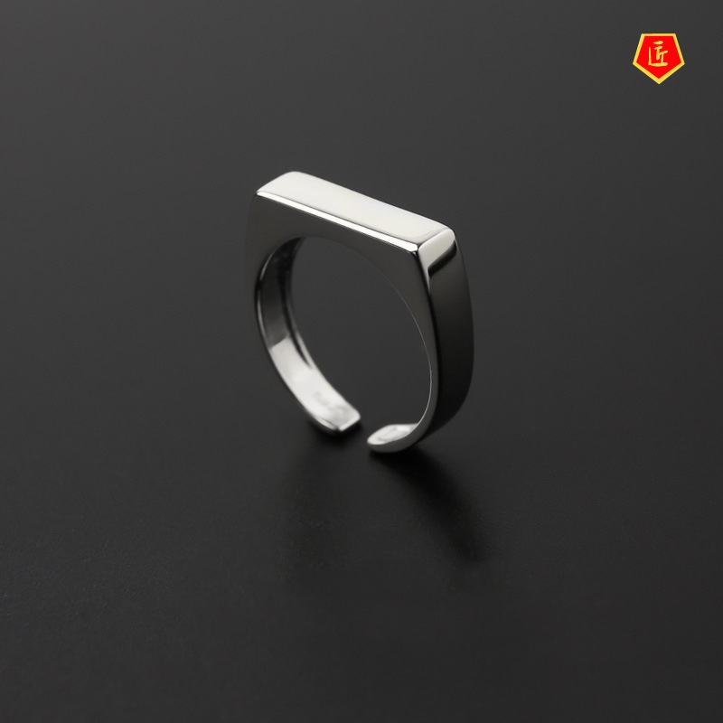 [Ready Stock]S925 Silver Minimalist Square Ring for Women Fashion All-Match