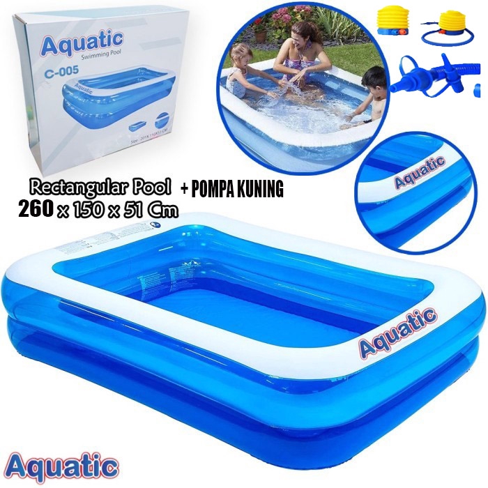 Bestway AQUATIC Kolam Renang Anak dan Keluarga Biru Rectangle 54006 + Pompa Angin + Lem