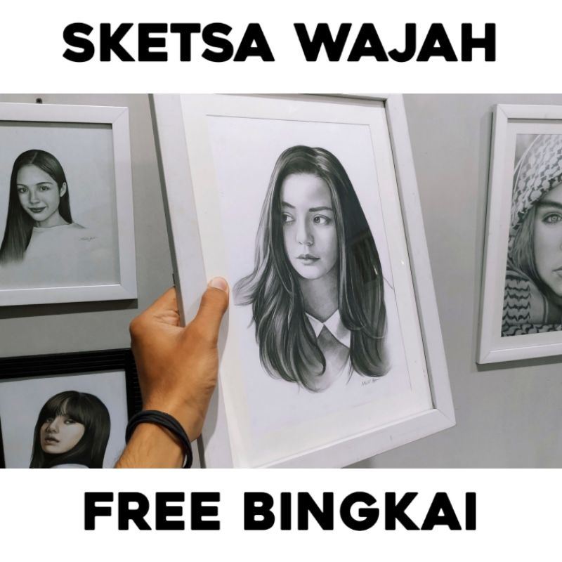 SKETSA WAJAH | KADO SKETSA | SKETSA PENSIL (FREE BINGKAI) JASA LUKIS WAJAH DENGAN PENSIL 100% HANDMA