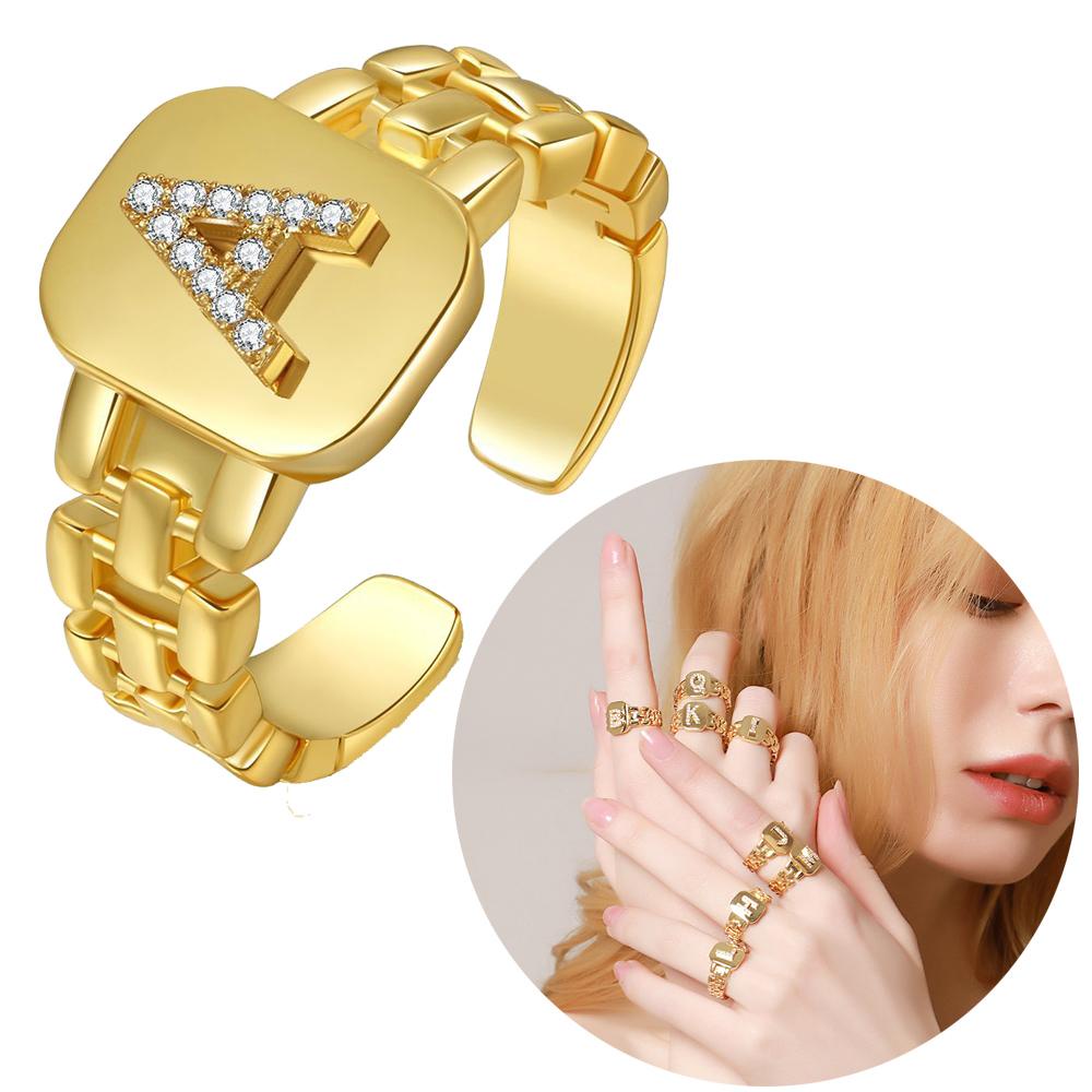 Preva Cincin Pembukaan Huruf Inisial Adjustable Fashion Hadiah Lapis Emas 14K