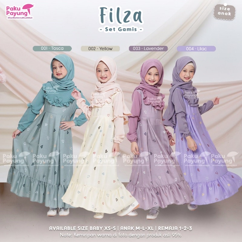 Filza set gamis PPC / gamis set paku payung / gamis anak motif