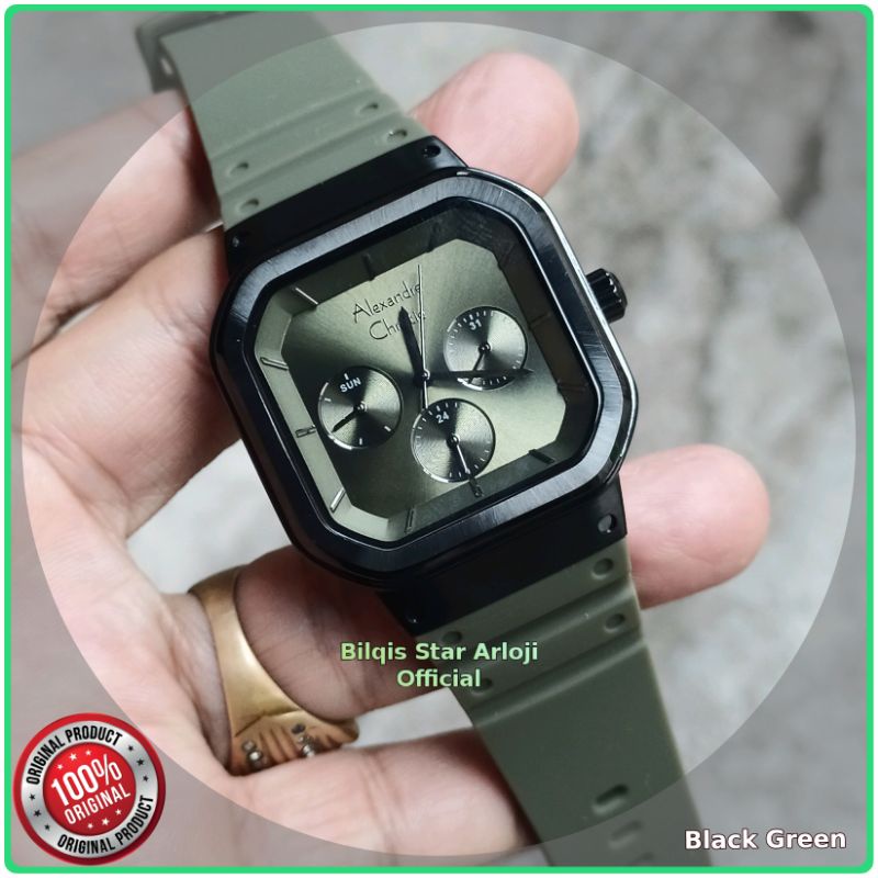 Alexandre Christie Terbaru Ac 2811 SS Case Hitam Tali Karet Original