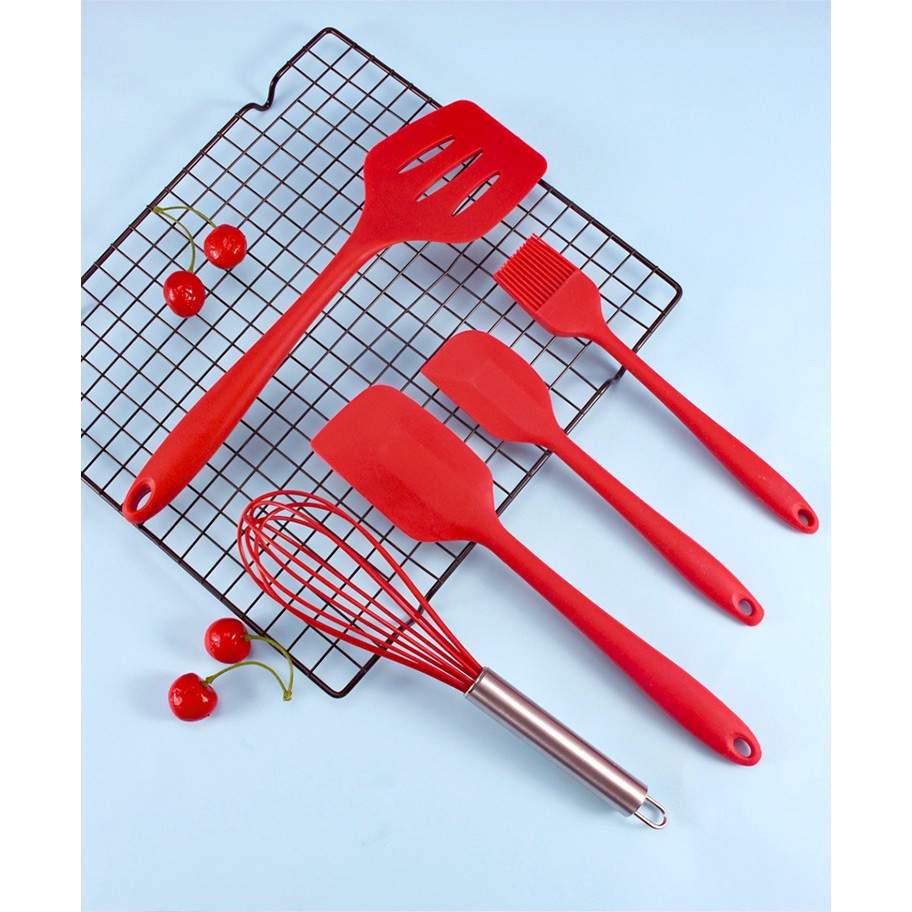 Spatula Set Alat Masak 5 in 1 Sutil Scrap Kocokan Silicone/Silikon Set Alat Masak Silikon (Isi 5 pcs) / Spatula / Sutil Silikon Food Grade Tahan Panas | Baking Props Set 5in1 Spatula Silikon SERBAGUNA/Spatula 3in1