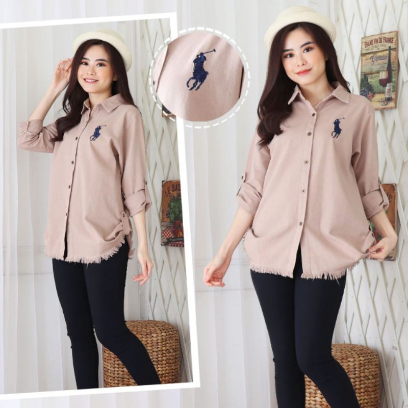 KEMEJA JEANS FRINGE ATASAN WANITA+BORDIR