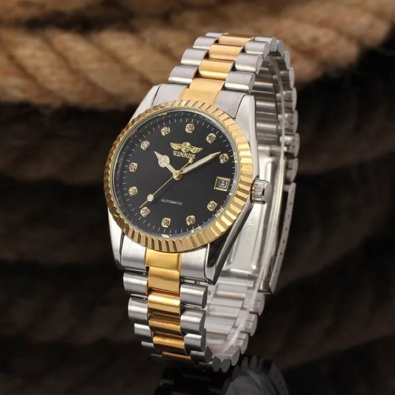 Jam Tangan Mekanik Automatic Winner Datejust Silver Gold Black