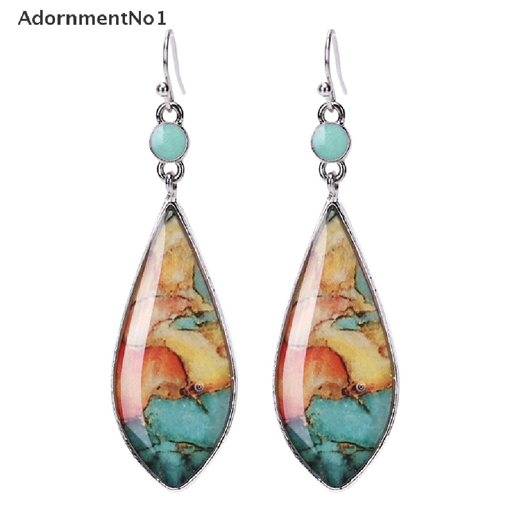 (AdornmentNo1) Anting Kait Gantung Panjang Hias Opal Turquoise Untuk Wanita