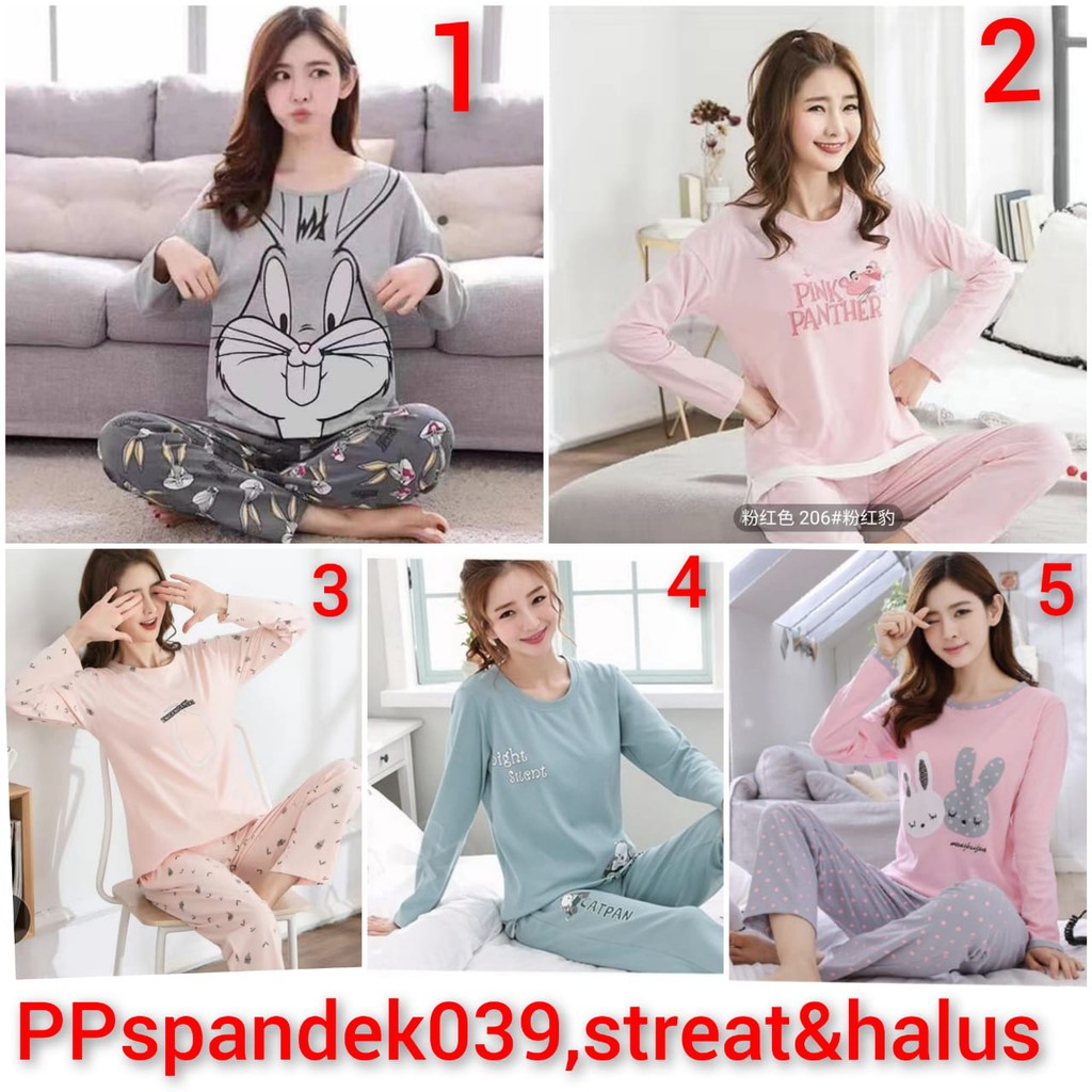 baju tidur piyama lengan panjang celana panjang pp bahan spandex import