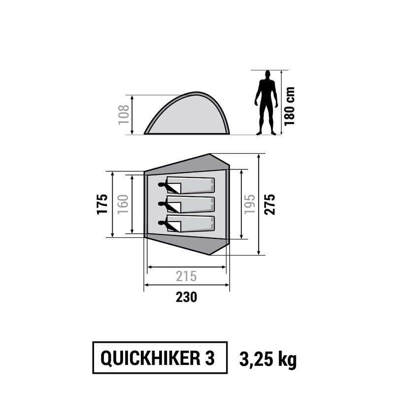 QUECHUA Quickhiker 3 Tenda Hiking Camping Untuk 3 Orang