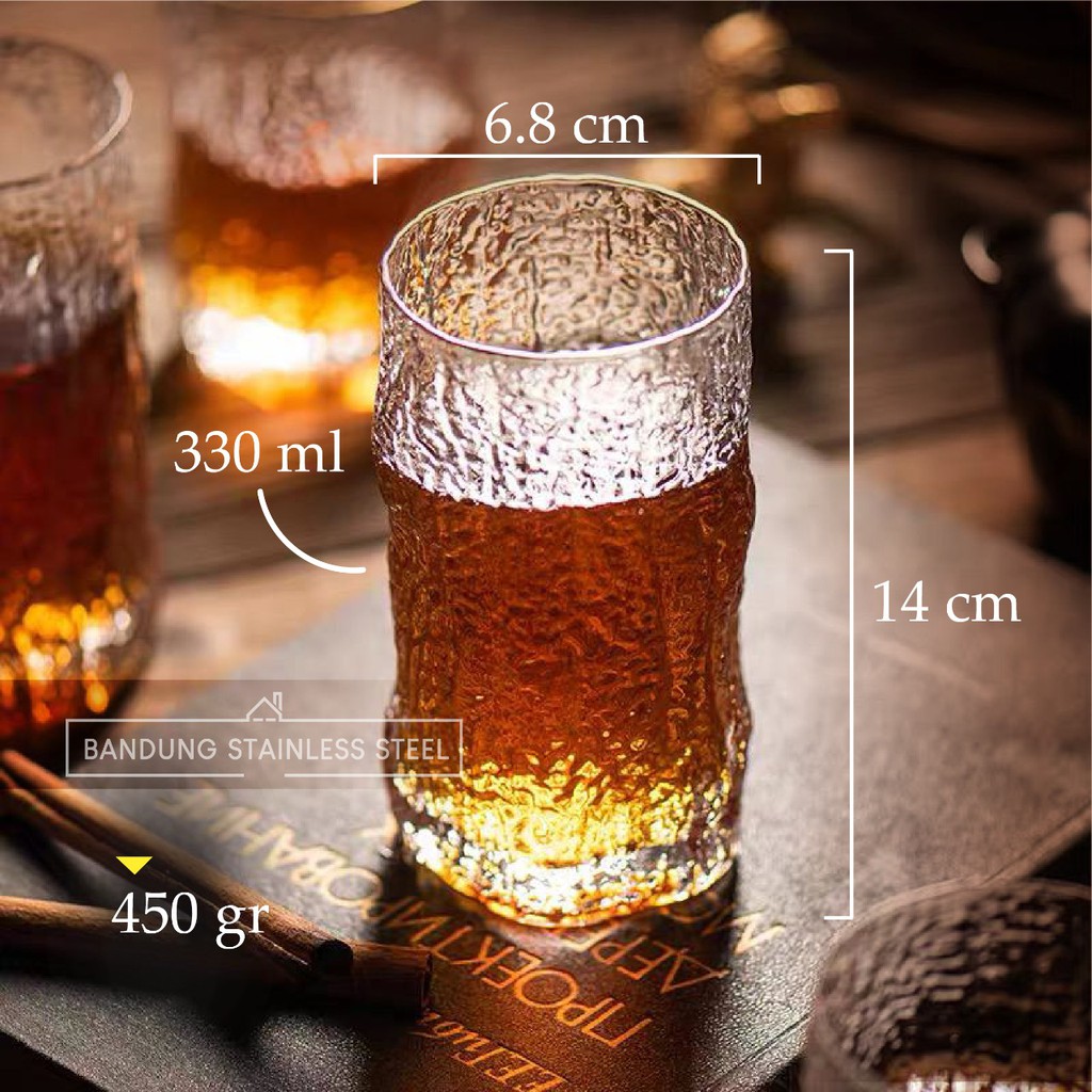 Vintage Retro Gelas Kaca Kristal Gelas Estetik Aesthetic Unik Cantik Drinking Glass-330ML RING MAS
