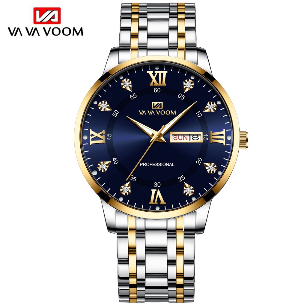 VAVA VOOM 2461 Jam Tangan Pria Anti Air Original Luxury Stainless Steel（Free BOX+Baterai cadangan）-2461-SAN