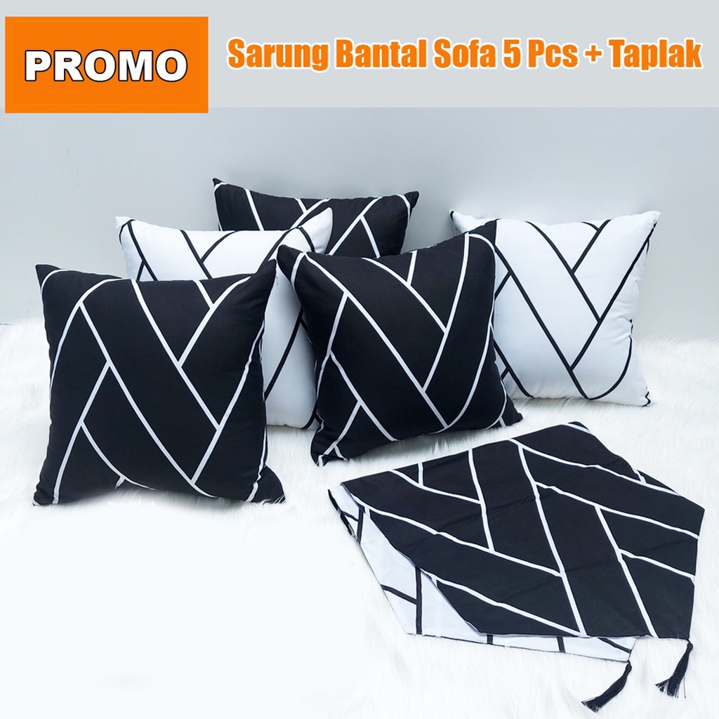 [✅COD] Paket Sarung Bantal Sofa Set (5 Pcs) + Taplak Meja Dekorasi Ruang Tamu Perlengkapan Rumah Aneka Motif Terbaru