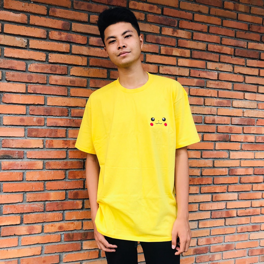 Tshirt Pikachu Face Embroidery Yellow Cute Kawaii Japan Premium Unisex