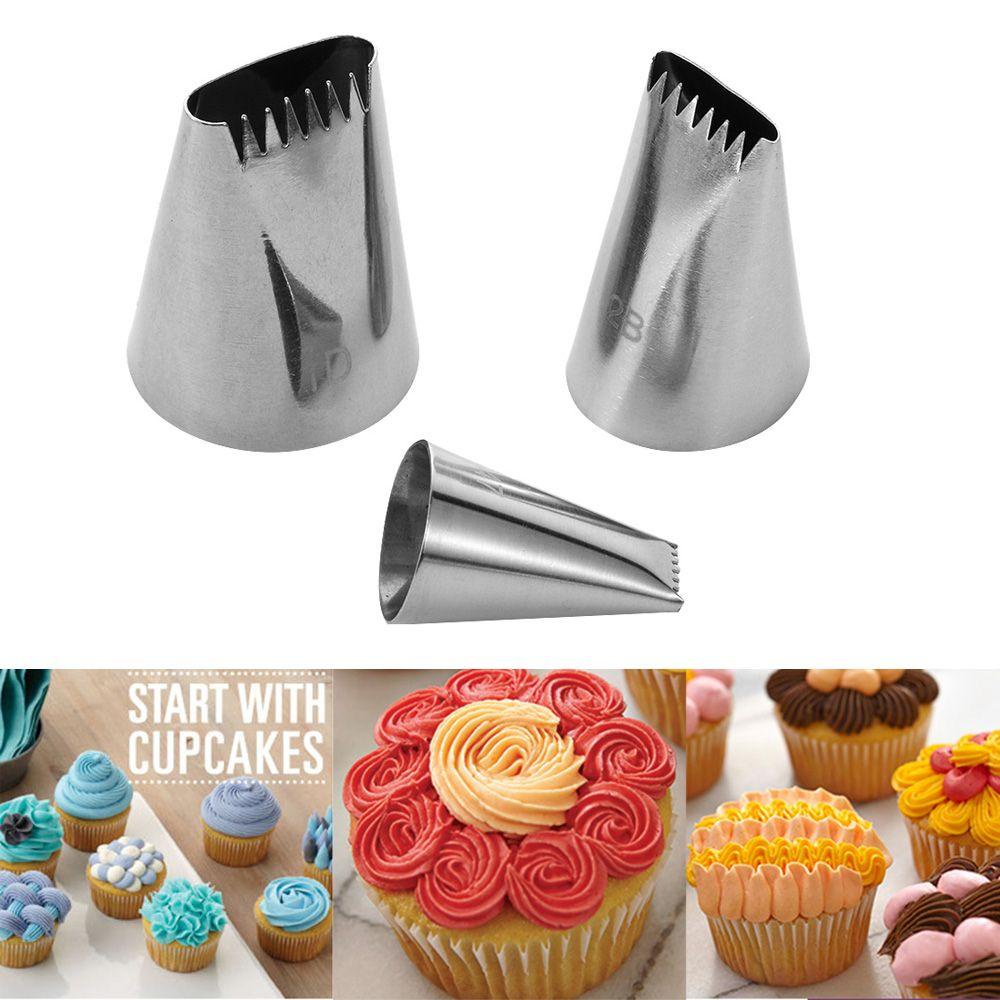 Populer 1/3PCS Icing Piping Nozzle Bakery Aksesoris Dapur Keranjang Menenun Stainless Steel Cupcake Es Krim Alat