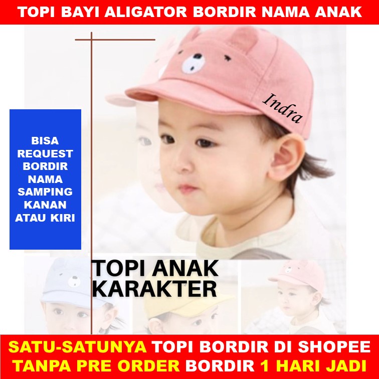 Topi Anak Beruang / Topi bayi motif bear / Bordir Nama Anak Custom