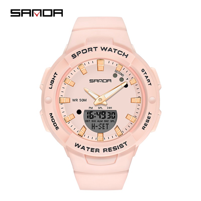 SANDA 6005 Jam Tangan Wanita Pria Digital Analog Tali Rubber Chronograph Anti Air WATCHKITE WKOS