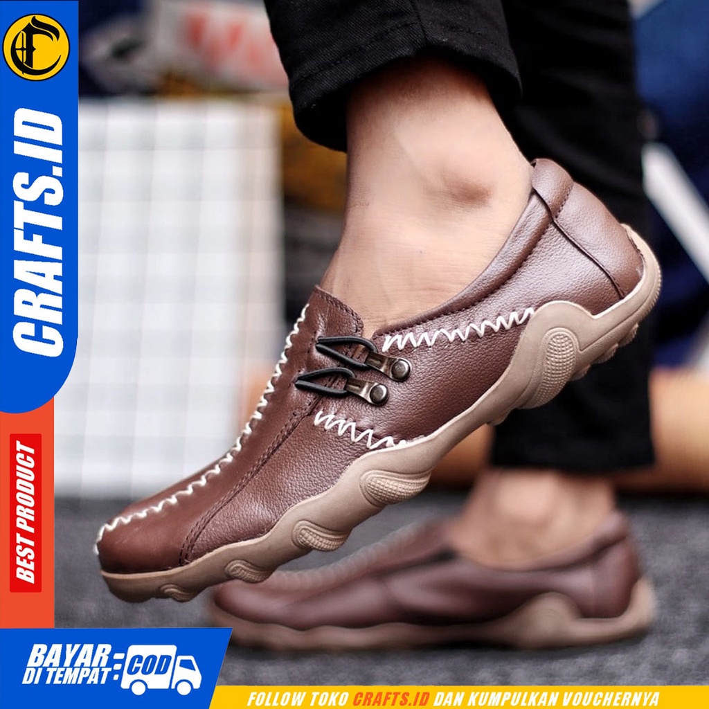 CRAFTS Zigc - Sepatu Slip On Pria Casual Kulit Asli