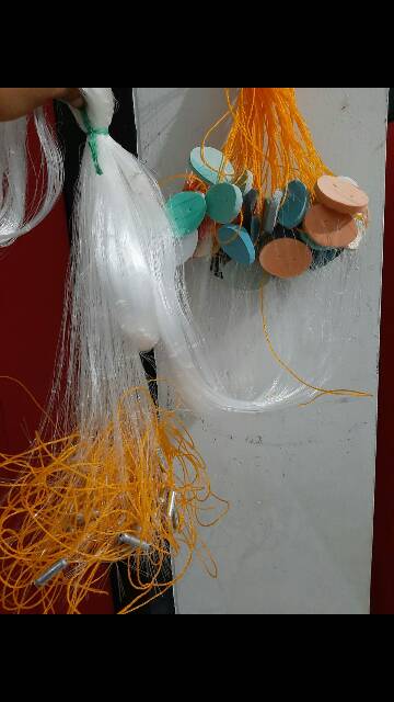 Jaring ikan siap pakai 4 in tinggi 2 meter panjang 30 meter senar 0,20 mm bandul timah