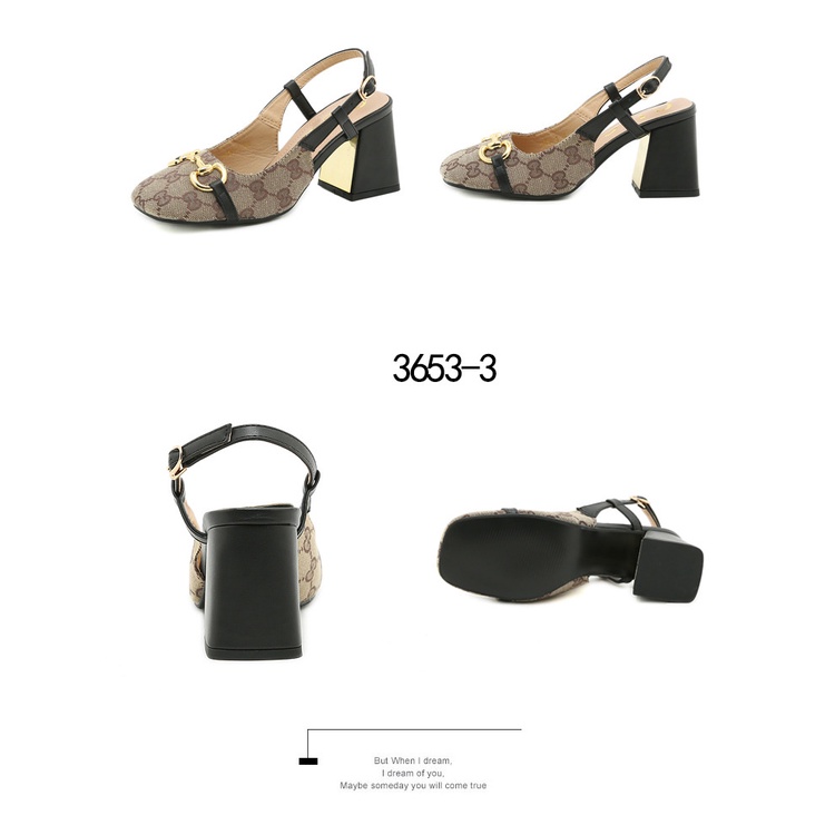 GC GG Canvas Horsebit Block Heels Shoes #3653-3