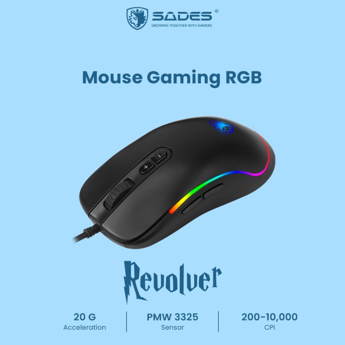 Mouse gaming sades wired usb 2.0 gold optical 10000dpi 20G 9d rgb macro 1Khz revolver