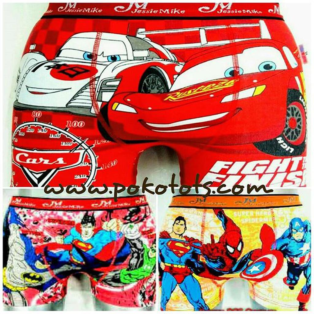 Celana Dalam Boxer Anak Jessie &amp; Mike Cars Superman Superhero Batman Spiderman