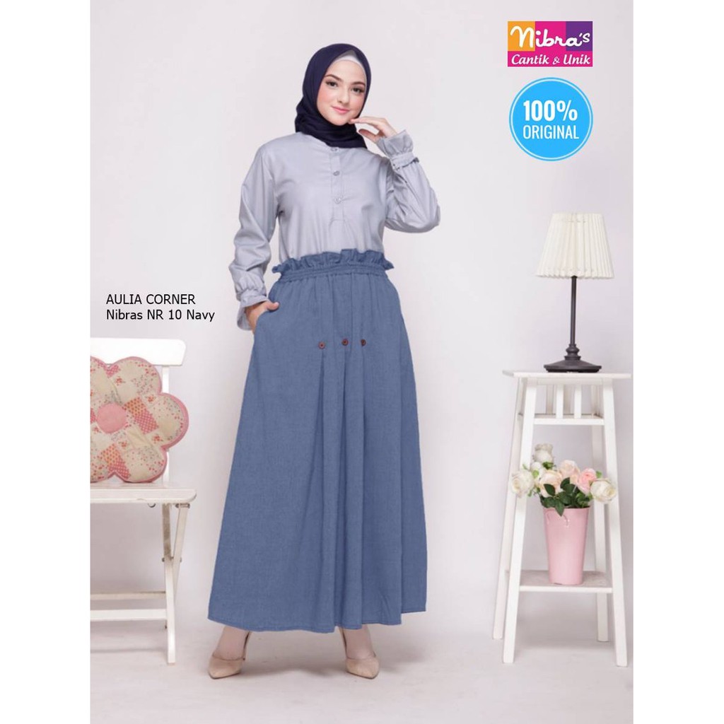 Busana Muslim Branded Rok Panjang Muslimah Nibras Nr 10 Navy Model Masa Kini Shopee Indonesia