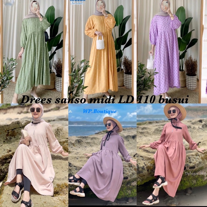 MIDI DRESS BUSUI PROMO SANSO POLOS POLKADOT BUNGA BATIK KOTAK