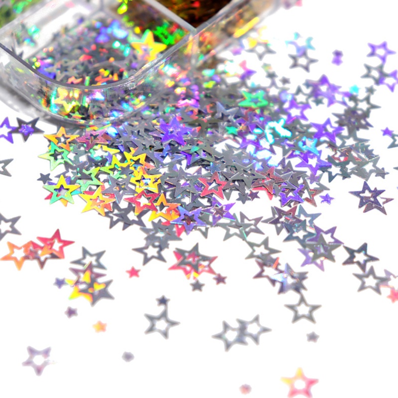 SIY  12 Grids/Box Holographic Glitter Hollow Stars Shape Sequins Epoxy Resin Filling DIY Crafts Jewelry Making Flake Nail Art