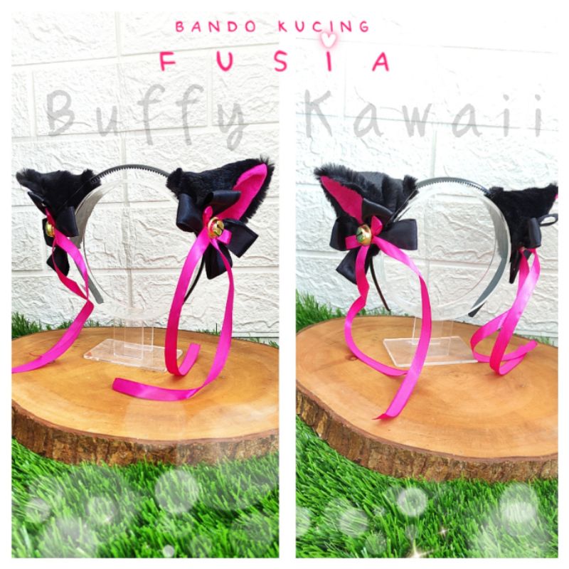 Bando kucing black Fusia pink magenta pita halloween party cosplay kawaii anime game nekomimi