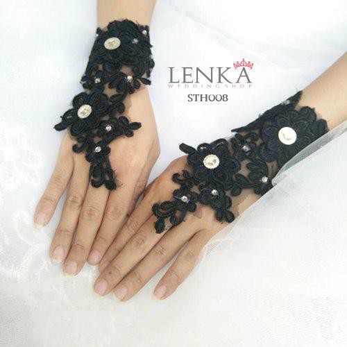 [PALING MURAH] AKSESORIS WEDDING PERNIKAHAN PENGANTIN HITAM BRIDE GLOVES STH008