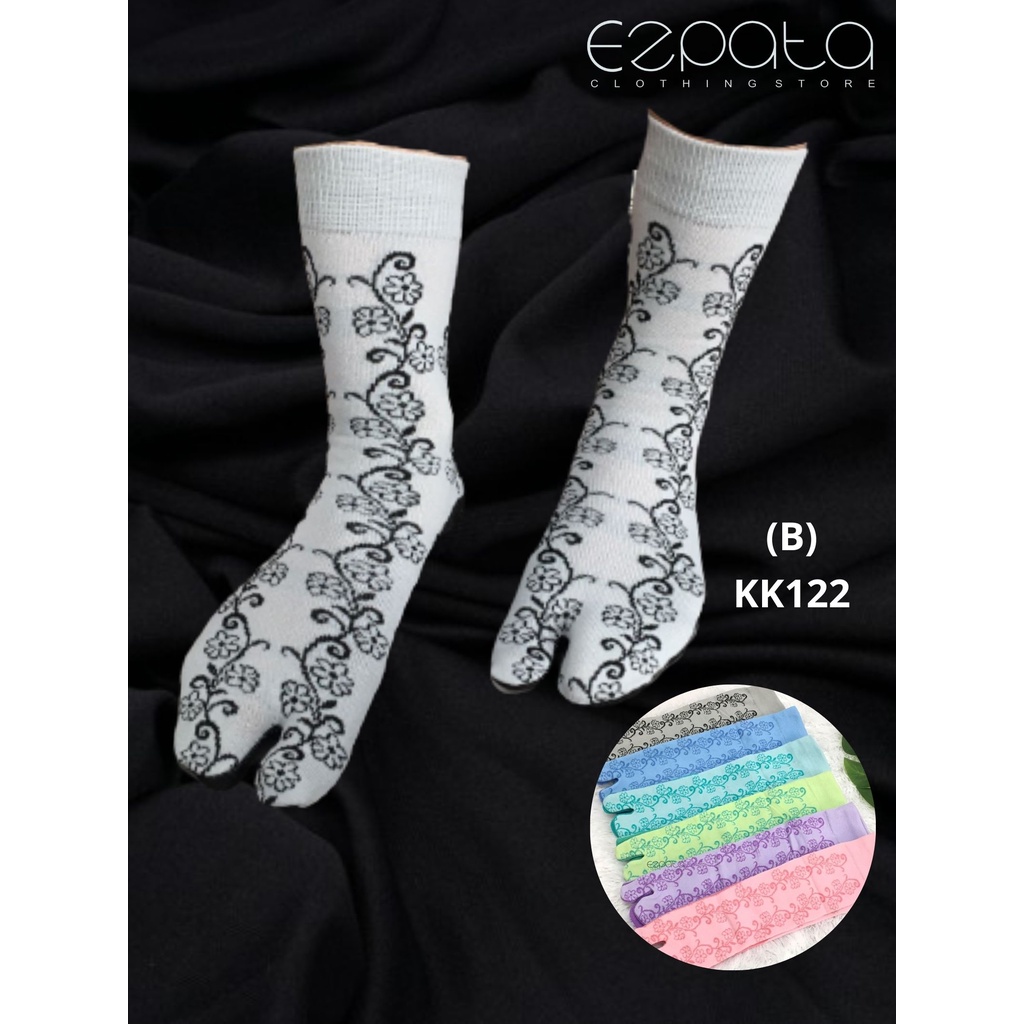 Ezpata kaos kaki wanita muslimah kaus kaki jempol warna-warni motif bunga floral panjang setengah betis pertengahan betis kaos kaki muslim Warna Random