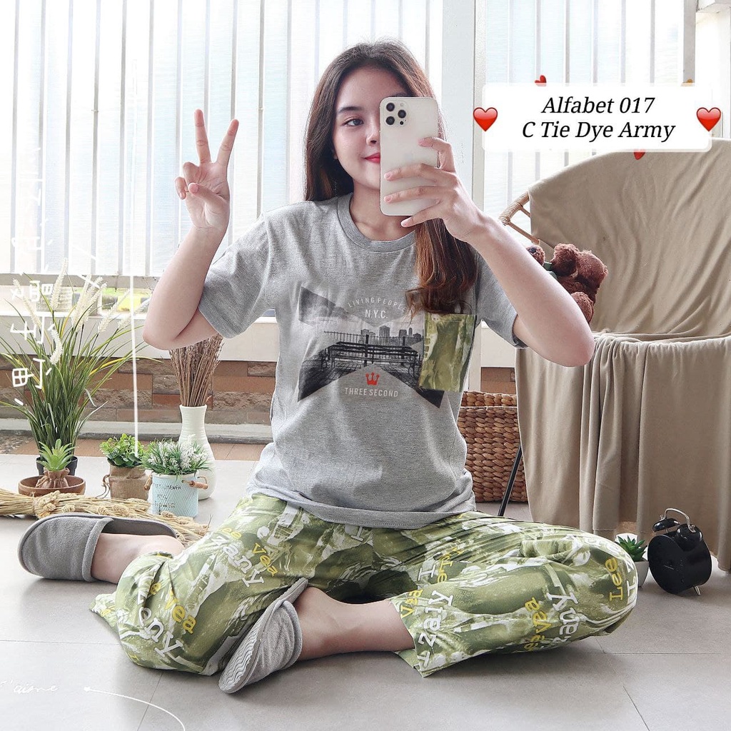 IZANY Piyama Dewasa Size S/ CP Atasan kaos Tebal-ALFABET 017 TIEDYE A