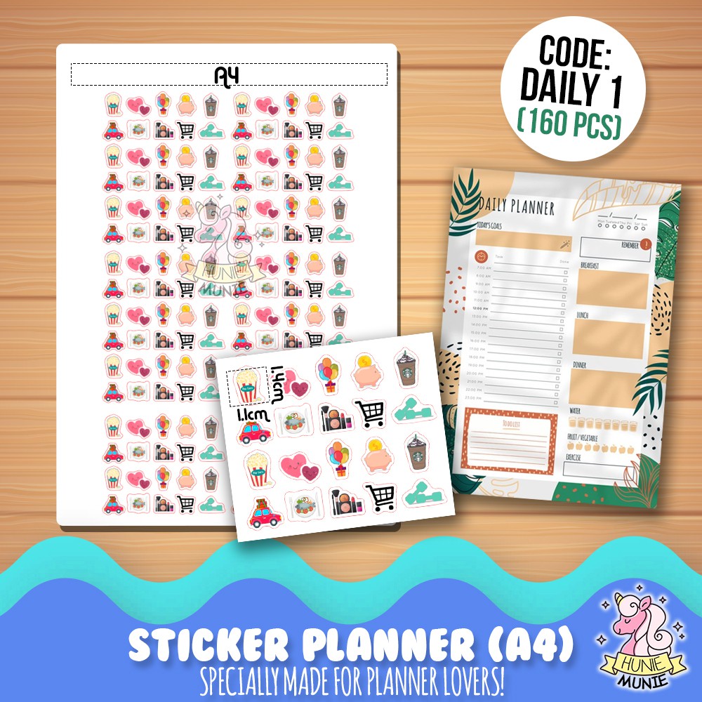 

Sticker Deco Planner - Mixed Daily Stuff #1 (160pcs) Stiker Hunie Munie