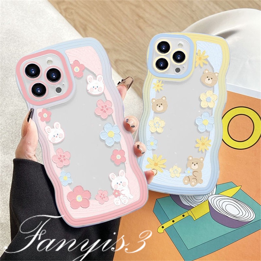 Redmi 12C A1 10C 10A 10 9 9A 9C 9T Note 11 Pro+ 11s 11 10s 10 9s 9 8 Pro Poco X4Pro X3 Pro X3NFC M4 Mi 11 Lite 10TPro Rabbit Bear Flower Wave Frame Phone Case TPU Soft Protective Cover