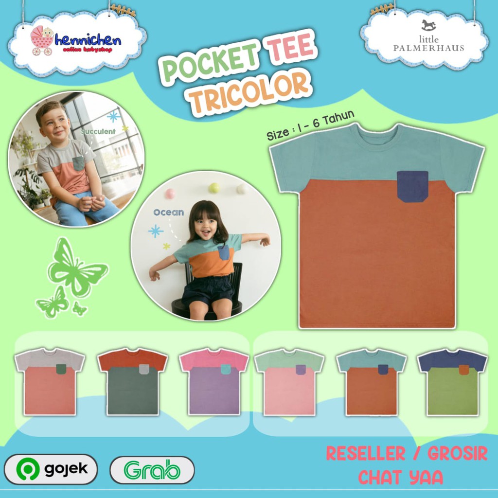 PROMO 7.7 PROMO BAJU LEBARAN Little Palmerhaus - Pocket Tee Tricolor  UNISEX 1-6 Tahun (Kaos Anak) Part 2