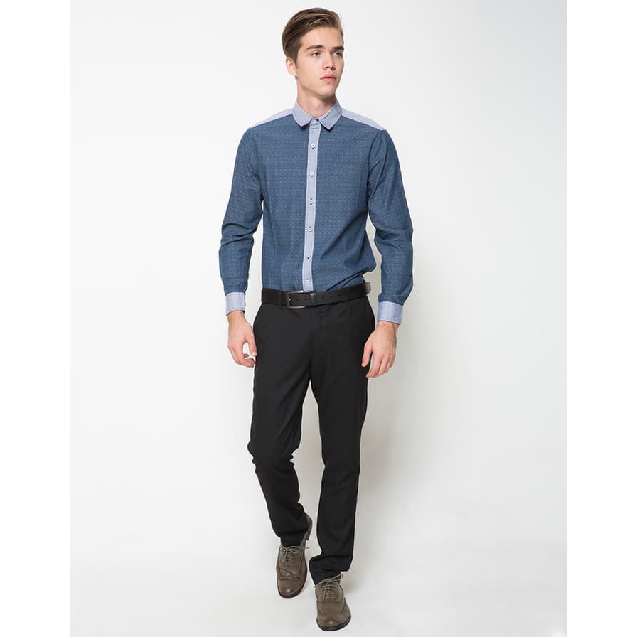 NEW JN WALRUS ORIGINAL - KEMEJA BRANDED LENGAN PANJANG NAVY KOMBINASI