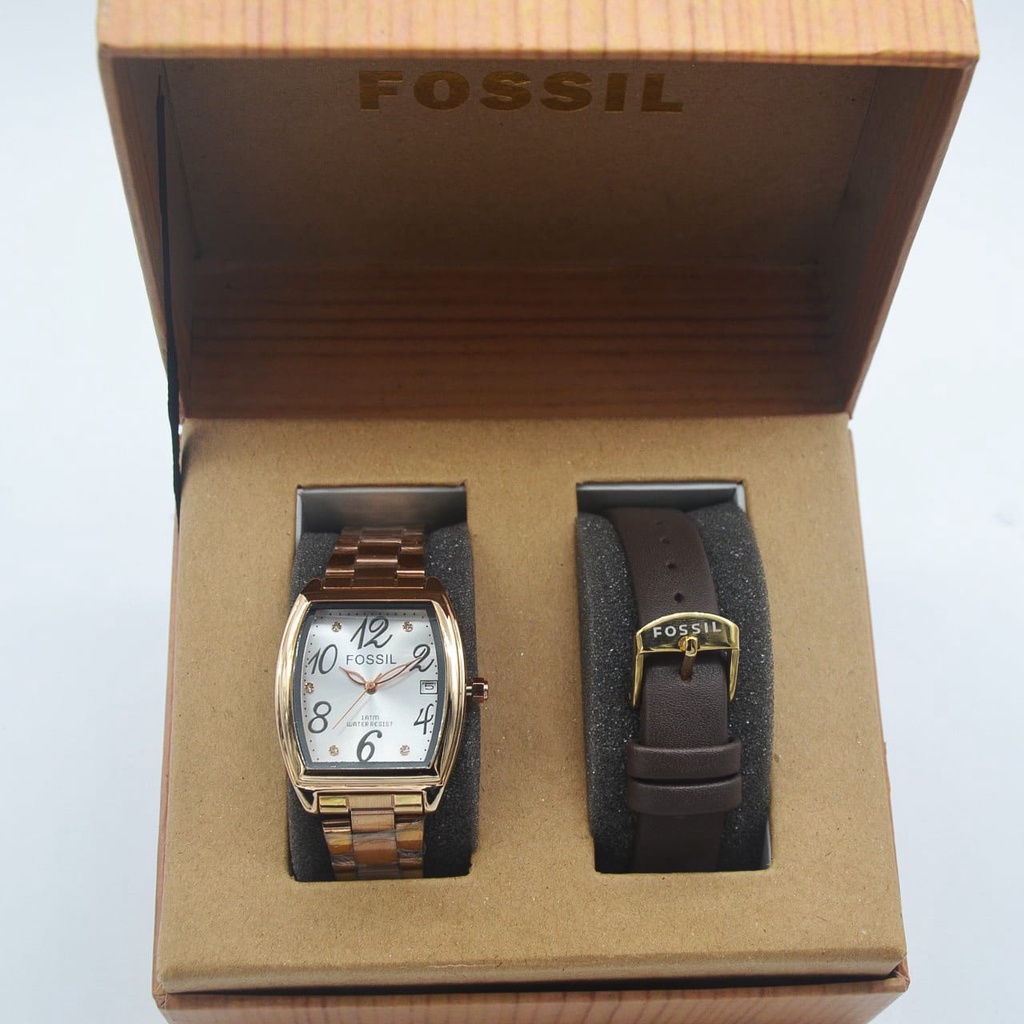 Jam Tangan Wanita Fashion L21259G Tali Rantai Tanggal Aktif Free Box Tali Kulit &amp; Baterai