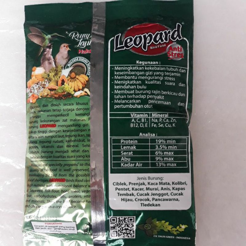 Pakan Burung; Leopard Hijau Halus(Rumput Laut) Bird food