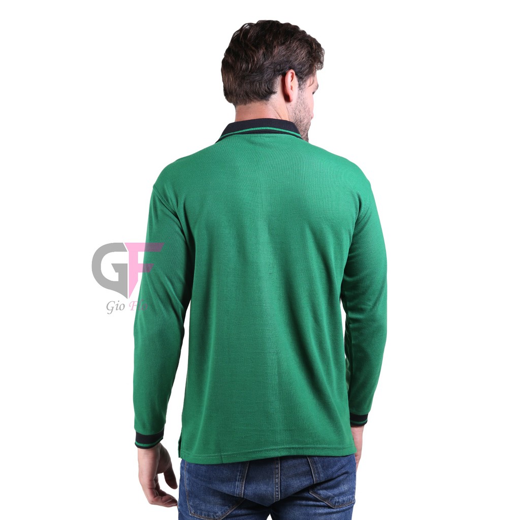 GIOFLO Pakaian Pria Baju Polo Shirt Modis Hijau Fuji Kerah Hitam / PLS 54
