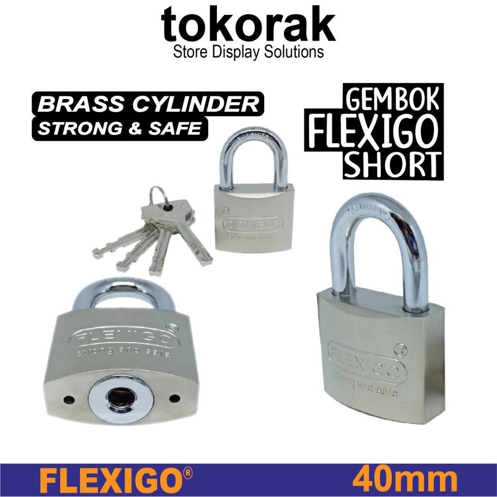 GEMBOK FLEXIGO BRASS 40MM PENDEK SHERLOCK ANTI CAIRAN POTONG PALU GUDANG RUKO