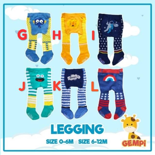 GEMPI Legging Bayi Anti Slip Kaki Tertutup Motif Boy / Cowok
