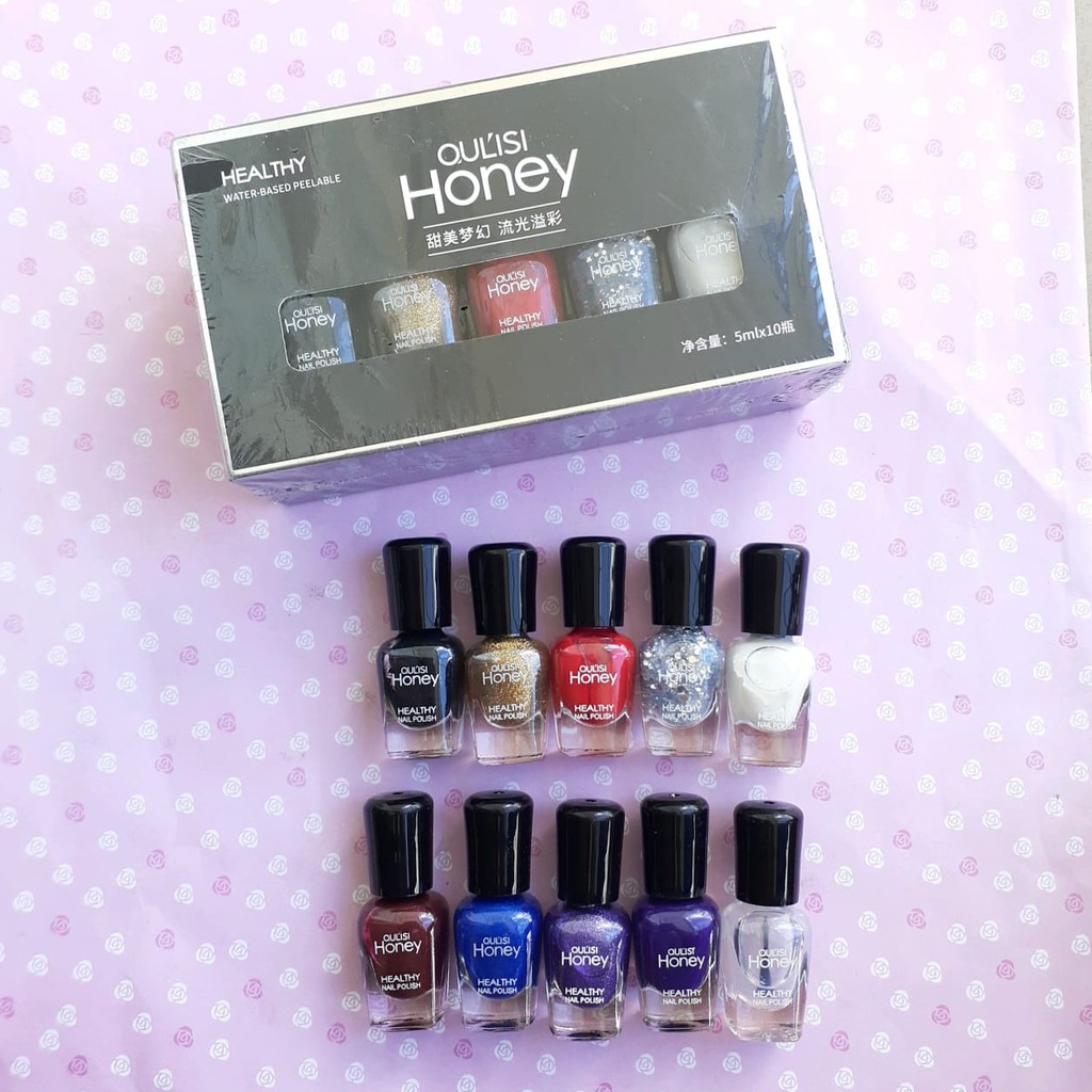 HALAL NAIL POLISH OULISI HONEY HEALTHY NAIL POLISH ISI 10 BISA BUAT SHOLAT WATER BASED PEEL OFF NAIL