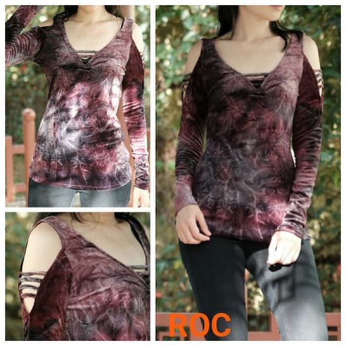 Baju Branded BomFash- Blouse Lengan Panjang - Atasan Pundak Bolong