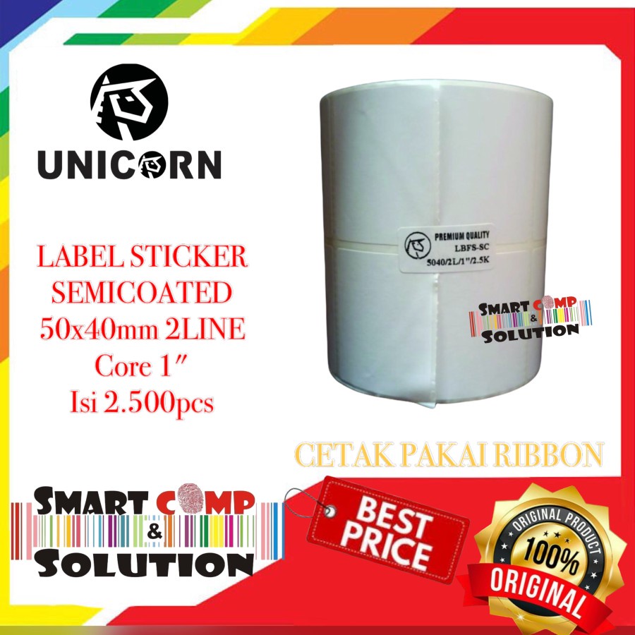 50x40 mm / 50x40mm SEMICOAT 2 LINE 2500PCS CORE 1&quot; LABEL STICKER UNICORN 50 x 40