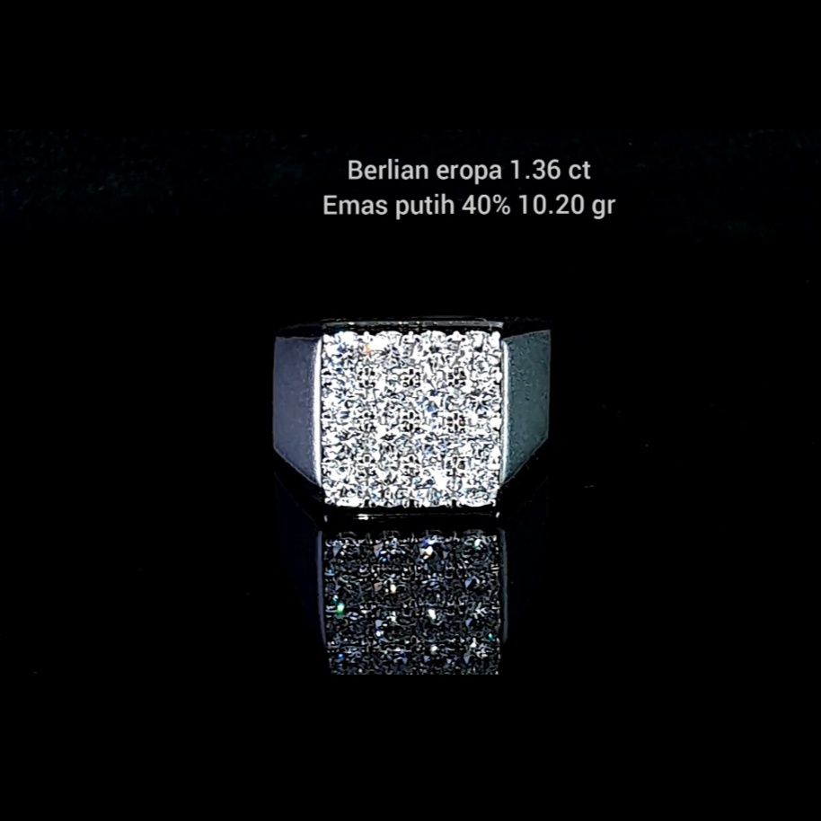 Cincin Pria berlian asli 1.36 ct bahan emas putih kode 1088