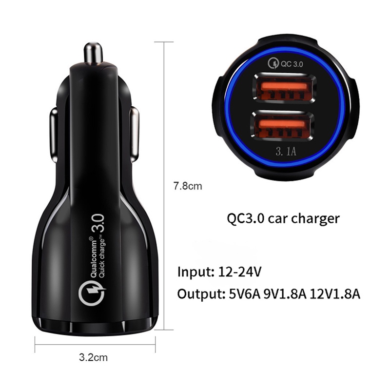 COD 3.1A Pengisi Daya Mobil USB Ganda QualcommPengisian Cepat Mendukung Berbagai Terminal Seluler Di Dalam