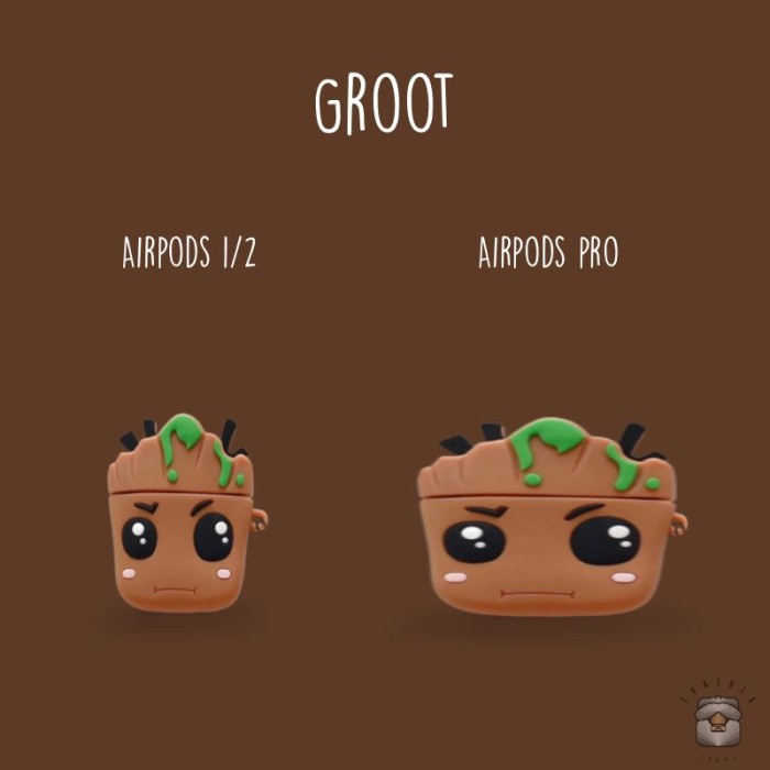 Airpods 1/2 Airpods Pro Airpods Case 3D Rubber + Strap Groot - Airpods 1/2