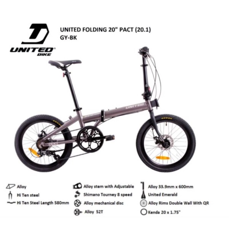 Kargo Sepeda Lipat UNITED PACT 20 Inch 8 Speed Shimano Frame Alloy Garansi SNI-1