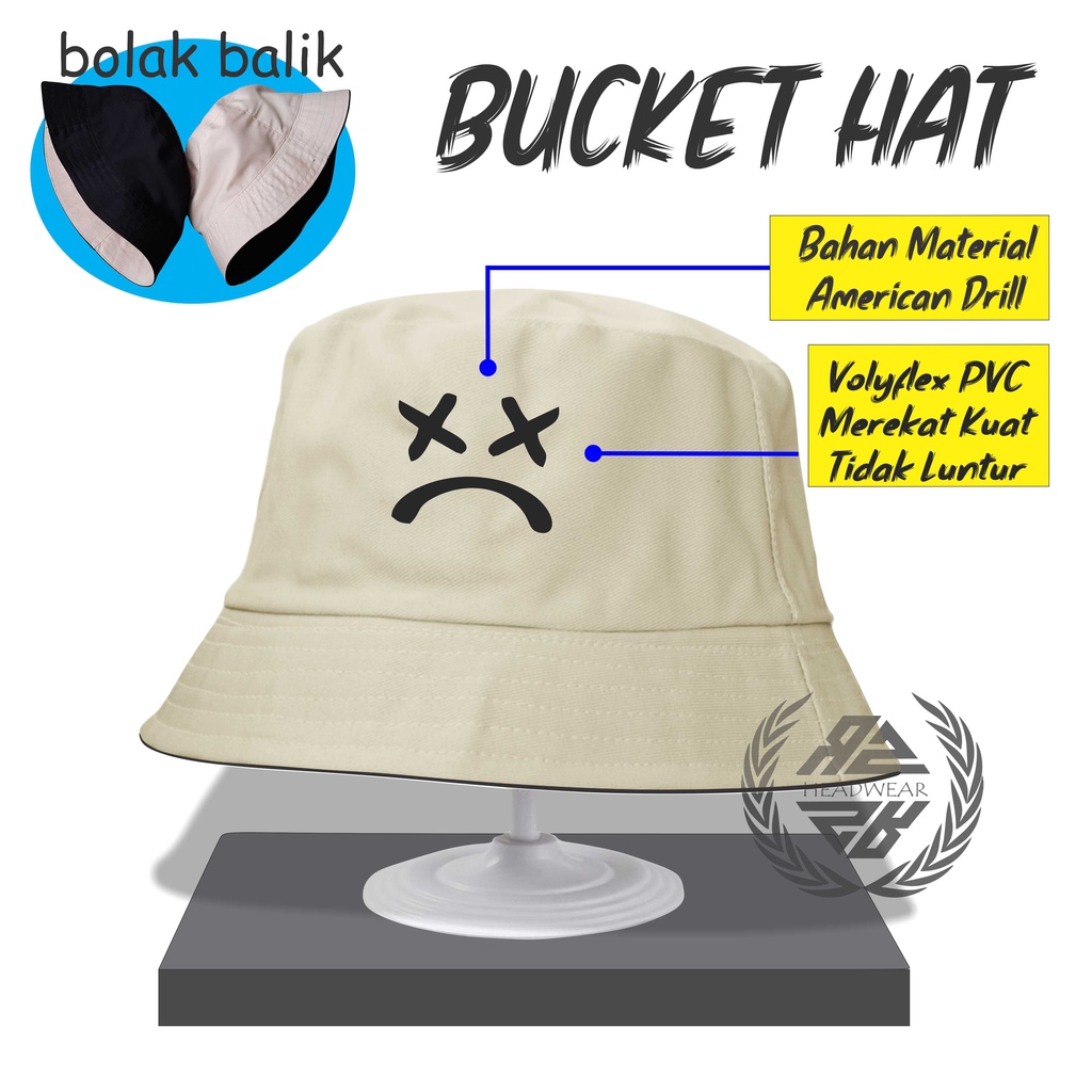 Bucket Hat Wanita Buket Hat Logo Sablon Premium sad